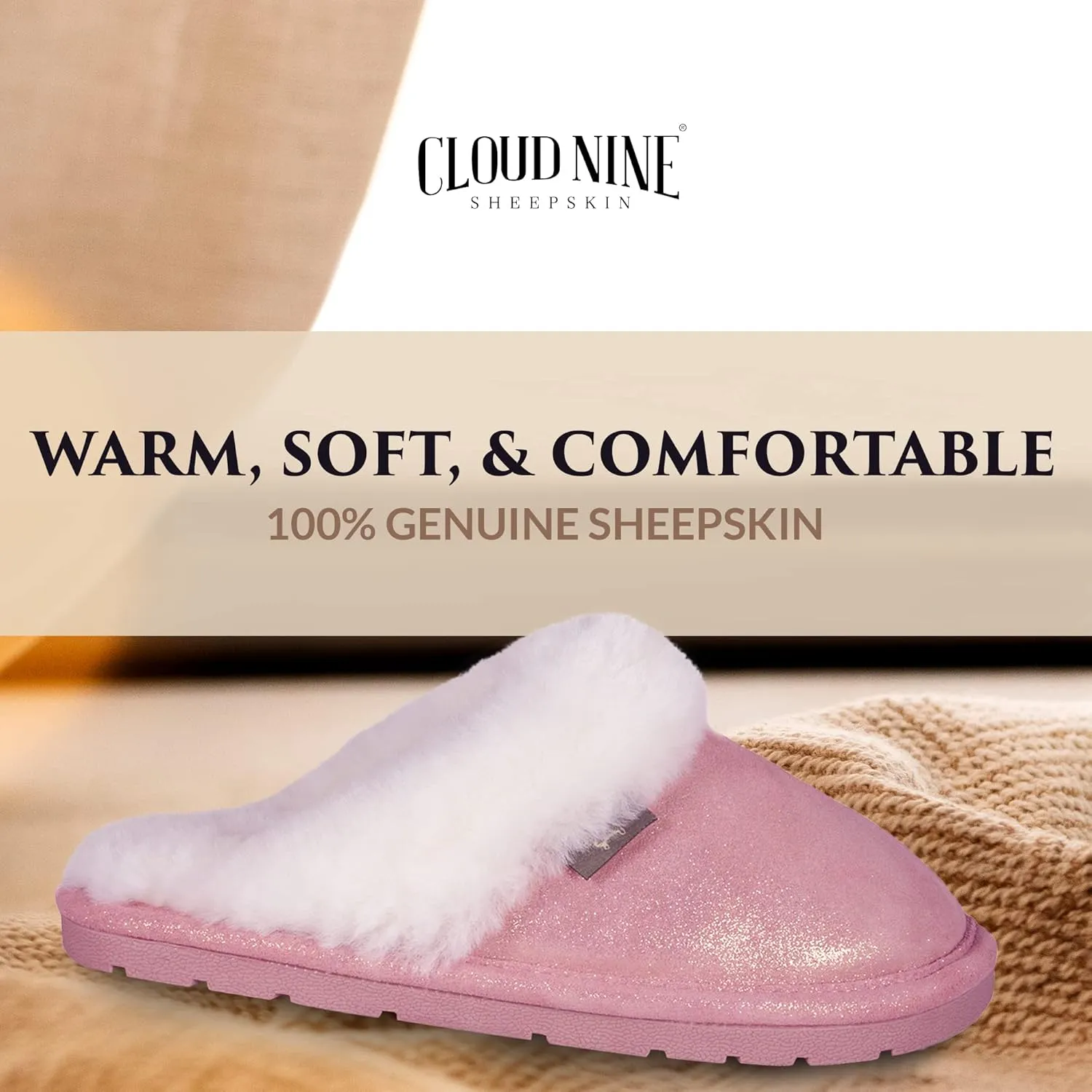 Indoor Outdoor Scuff House Slippers for Women - Genuine Sheepskin Slip-on Slippers