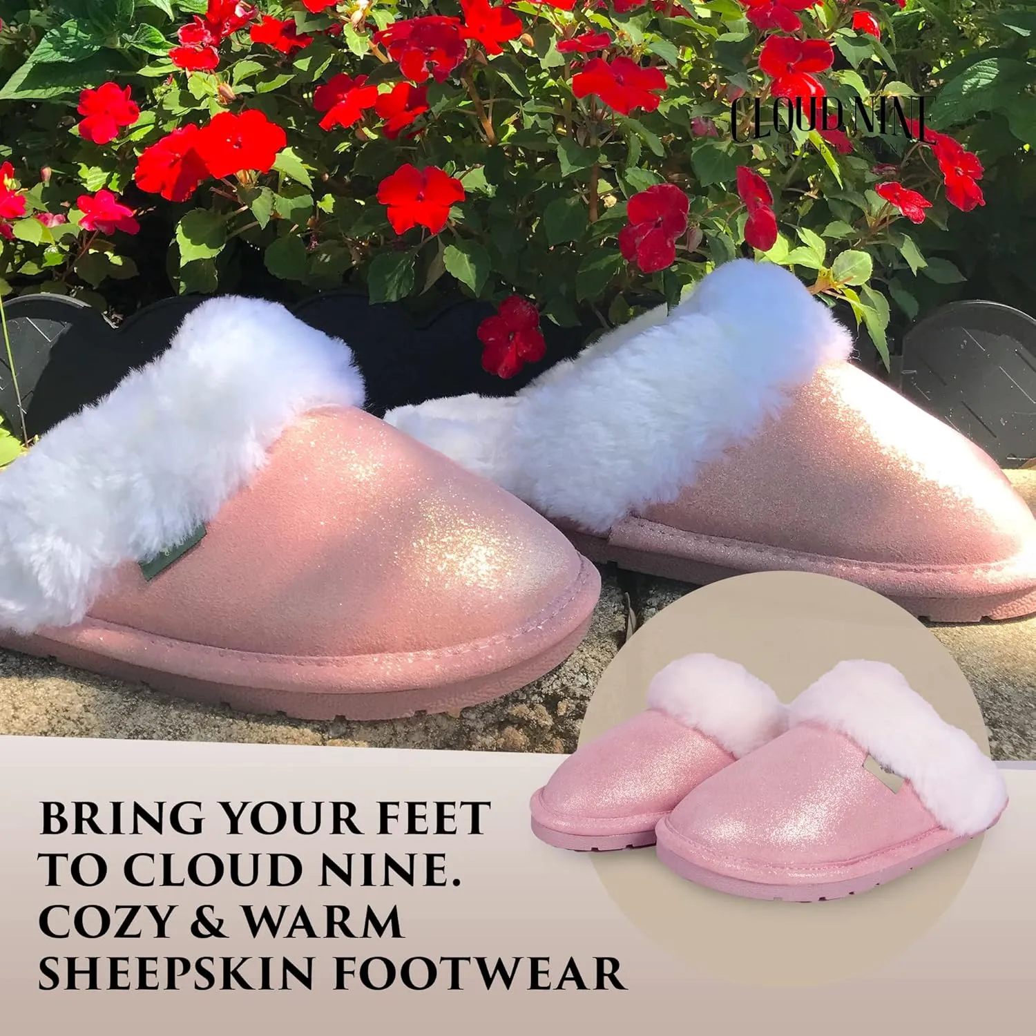 Indoor Outdoor Scuff House Slippers for Women - Genuine Sheepskin Slip-on Slippers