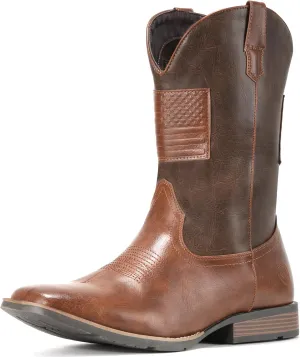 IUV Wide Cowboy Boots For Men Wide Western Boot Traditional American Flag Retro Square Toe Country Work Boots