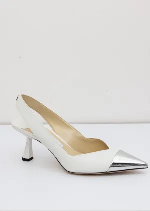 JIMMY CHOO White Liya 65mm Heel Slingback Leather Pumps with Silver Toe