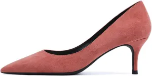 JOEupin Women's Pointed Toe Pumps Classic Suede Shoes Kitten Heel Slip On Dress Pumps 2.36 Inch