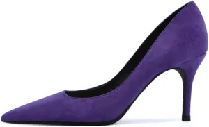JOEupin Women's Pointed Toe Pumps Classic Suede Shoes Mid Heel Slip On Dress Pumps 3.15 Inch