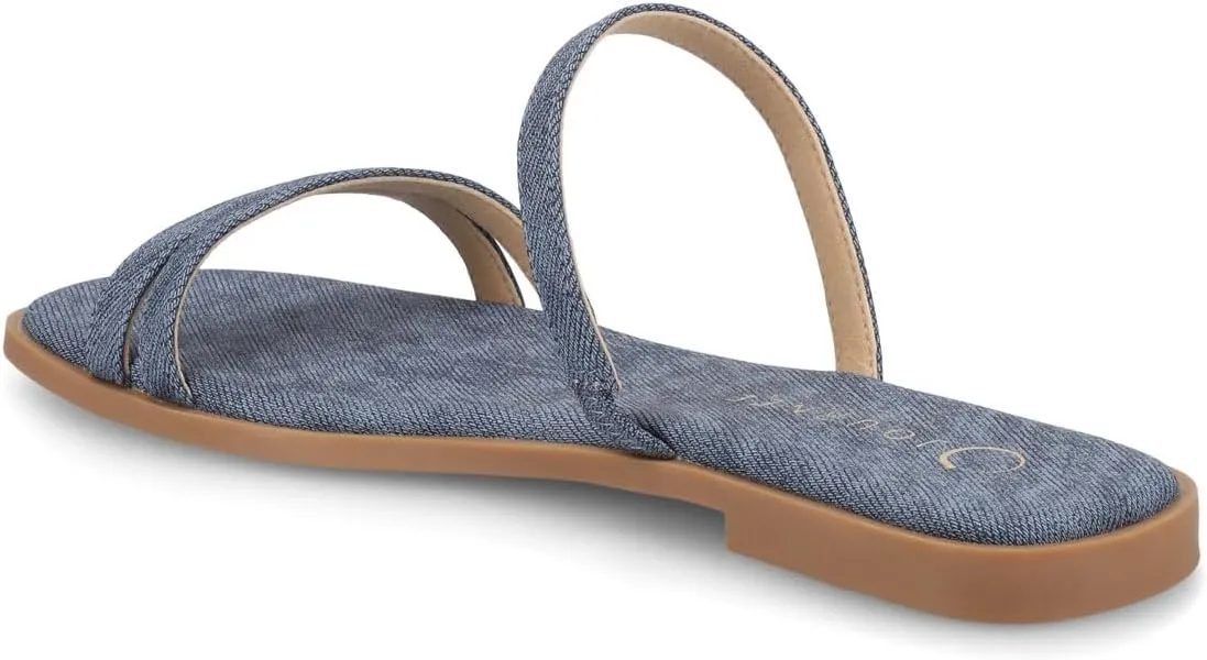 Journee Collection Womens Brisa Slip On Flat Sandals Multi Strap Cushioned Open Square Toe Spring Summer Shoe