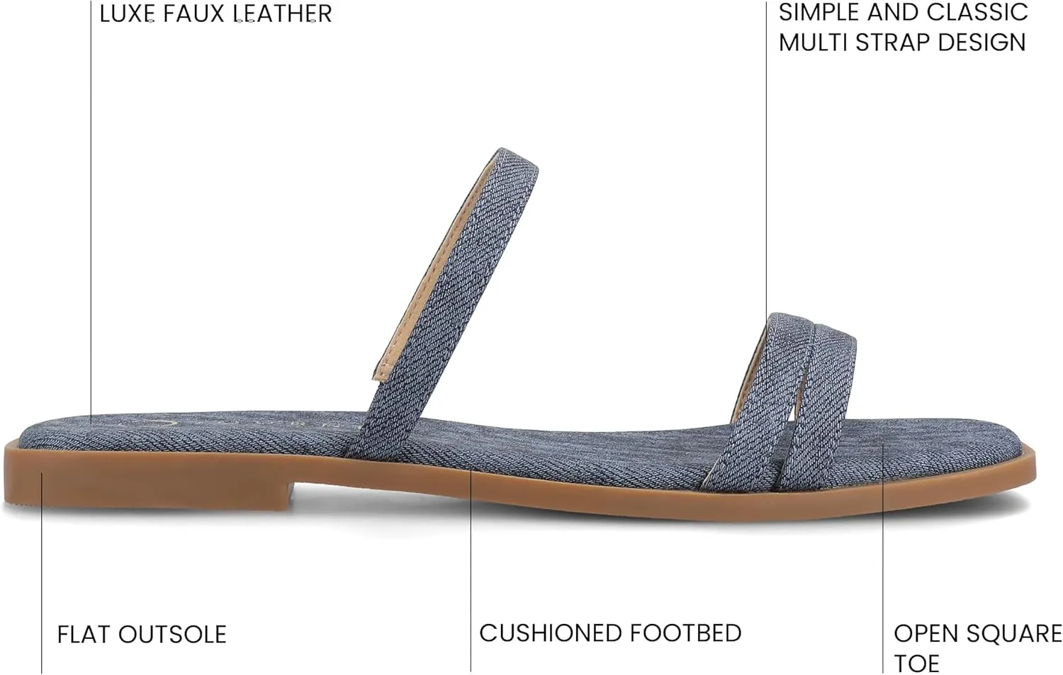 Journee Collection Womens Brisa Slip On Flat Sandals Multi Strap Cushioned Open Square Toe Spring Summer Shoe