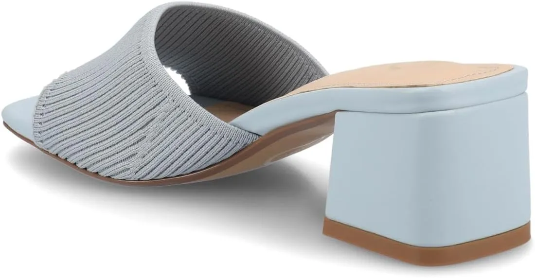 Journee Collection Womens Shilin Stretch Knit Dress Sandals Cushioned Slip On Block Heel Open Square Toe Spring Summer
