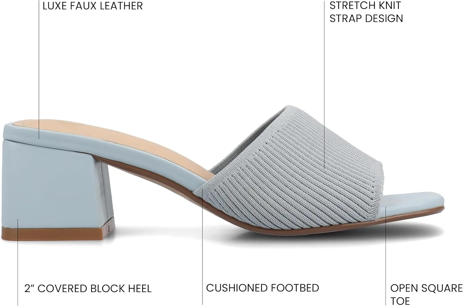 Journee Collection Womens Shilin Stretch Knit Dress Sandals Cushioned Slip On Block Heel Open Square Toe Spring Summer