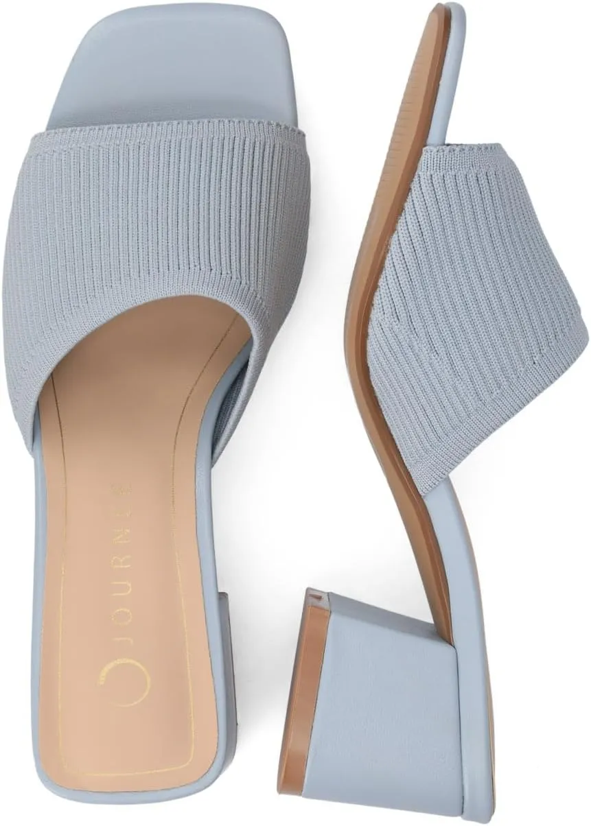 Journee Collection Womens Shilin Stretch Knit Dress Sandals Cushioned Slip On Block Heel Open Square Toe Spring Summer