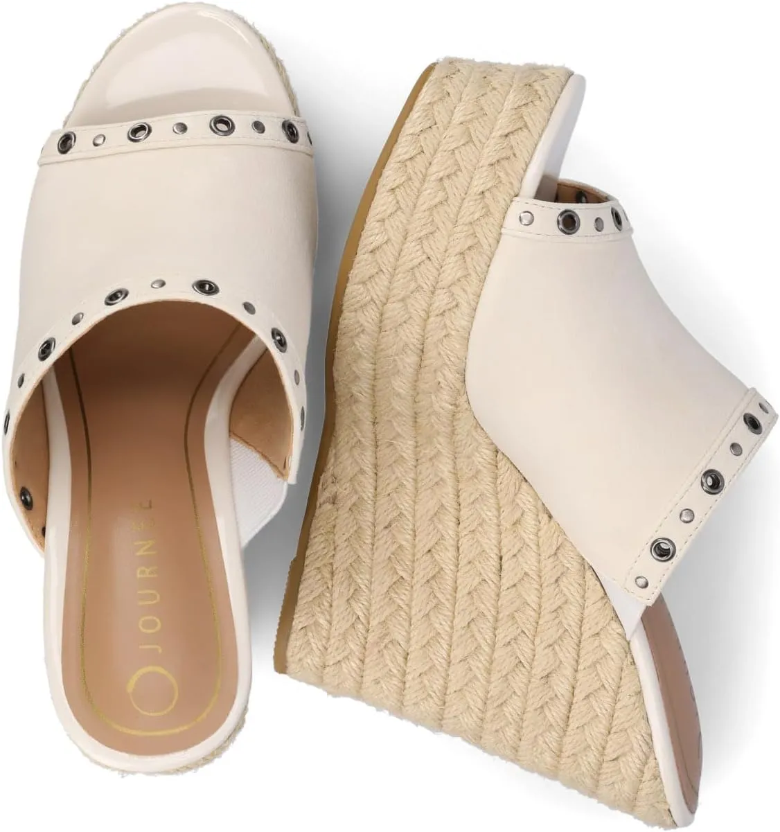 Journee Collection Womens Yari Espadrille Wedge Platform Sandals Slip On Open Round Toe Grommet Detail Summer Shoes