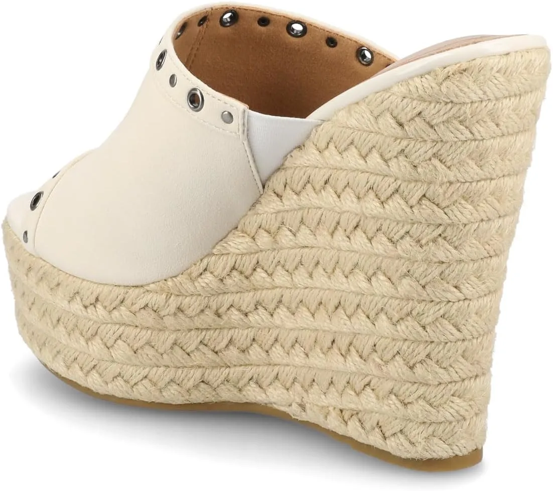 Journee Collection Womens Yari Espadrille Wedge Platform Sandals Slip On Open Round Toe Grommet Detail Summer Shoes