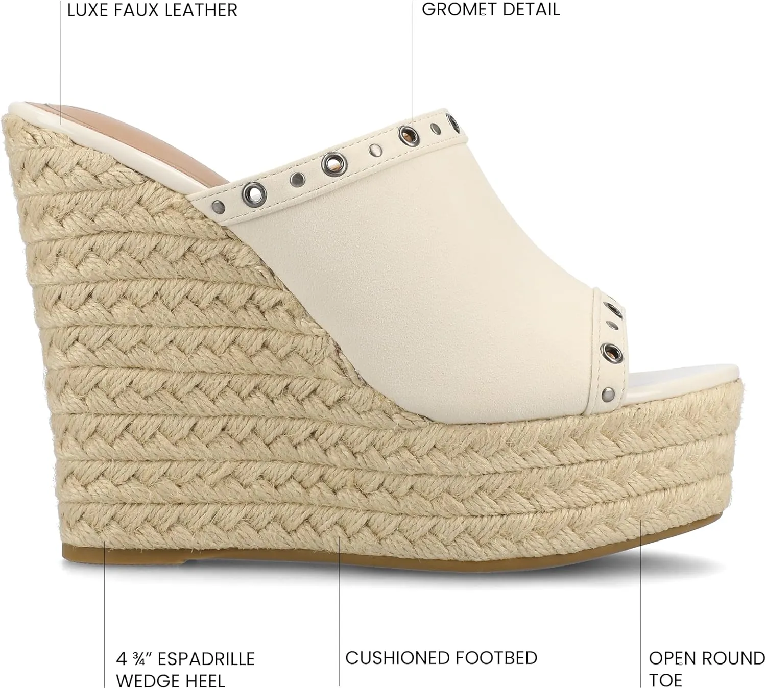 Journee Collection Womens Yari Espadrille Wedge Platform Sandals Slip On Open Round Toe Grommet Detail Summer Shoes