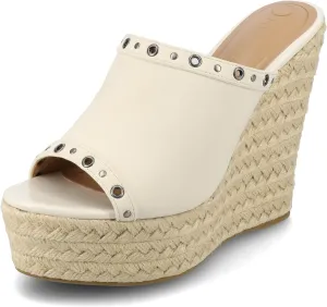 Journee Collection Womens Yari Espadrille Wedge Platform Sandals Slip On Open Round Toe Grommet Detail Summer Shoes