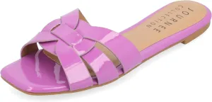 Journee Womens Flat Open Square Toe Fashion Banded Sandal Comfortable Dressy Slip On Arrina Slide