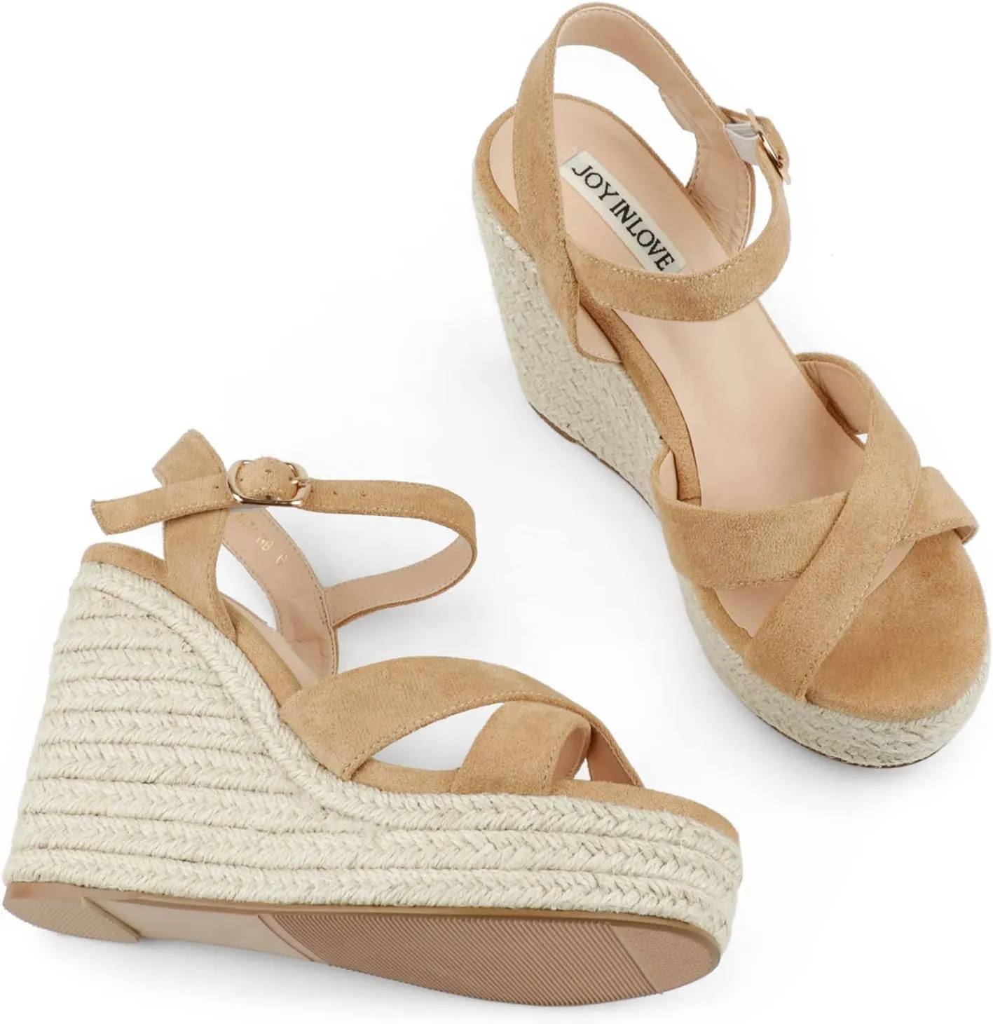 JOY IN LOVE Womens Espadrilles Wedge Sandals Platform Heels Ankle Strap Open Toe Buckle Sandals