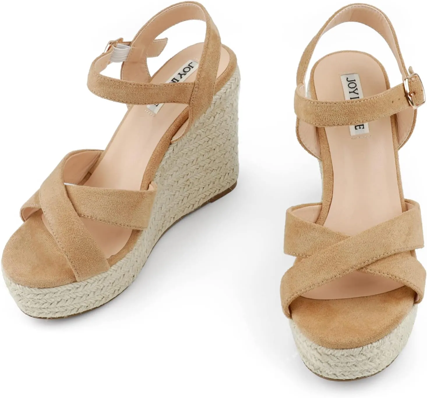JOY IN LOVE Womens Espadrilles Wedge Sandals Platform Heels Ankle Strap Open Toe Buckle Sandals