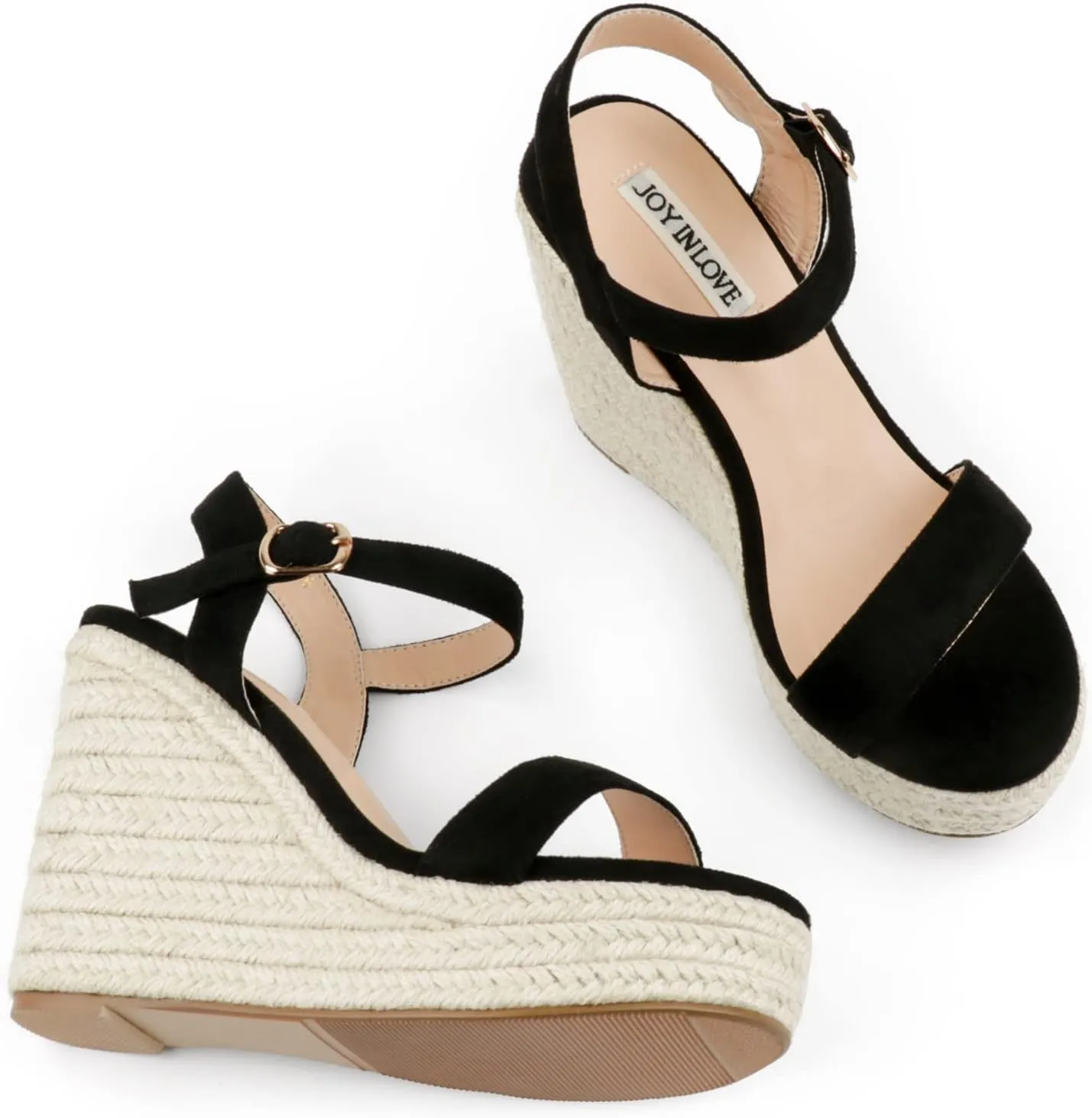 JOY IN LOVE Womens Espadrilles Wedge Sandals Platform Heels Ankle Strap Open Toe Buckle Sandals