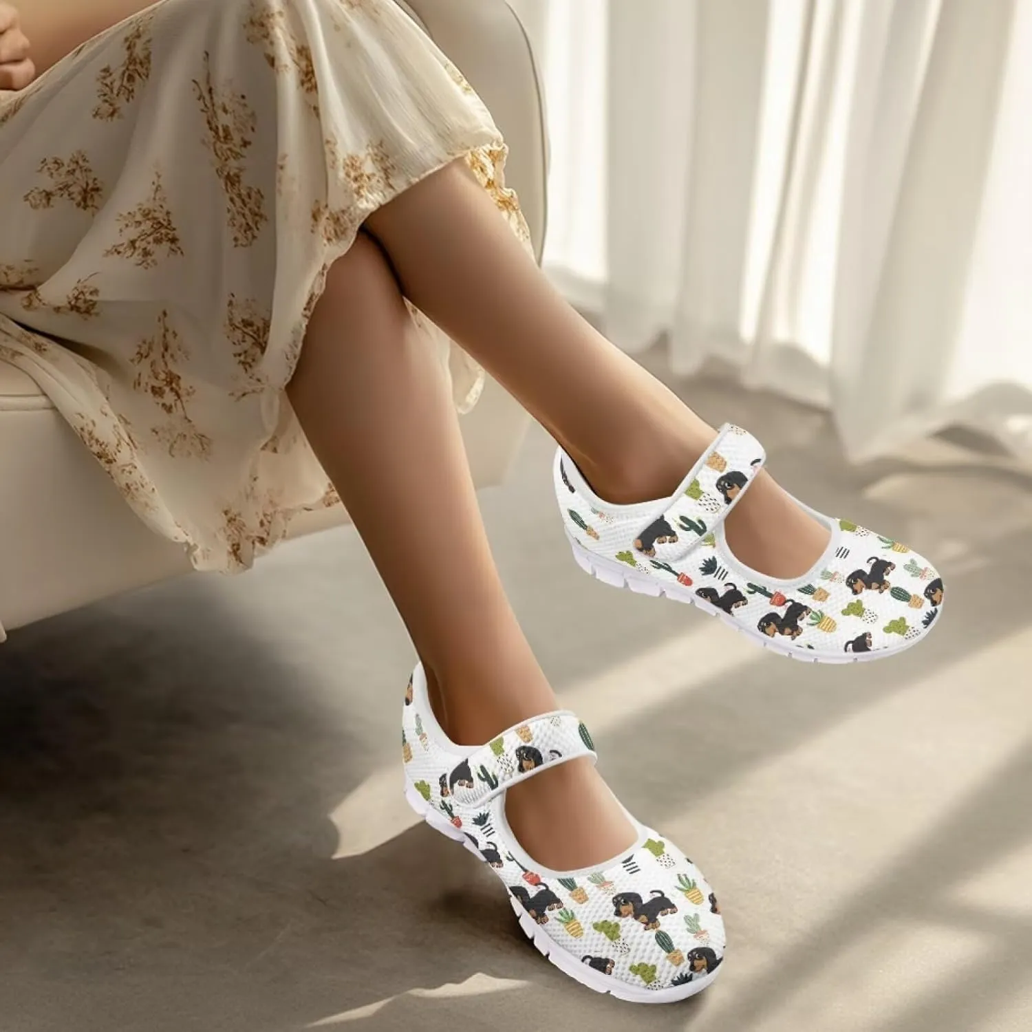 JoyLamoria Cartoon Cat Slip on Walking Shoes Women s Mary Jane Flats,Breathable Comfort Low Heel Slip-on Barefoor Diabeti Shoes