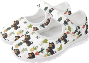 JoyLamoria Cartoon Cat Slip on Walking Shoes Women s Mary Jane Flats,Breathable Comfort Low Heel Slip-on Barefoor Diabeti Shoes