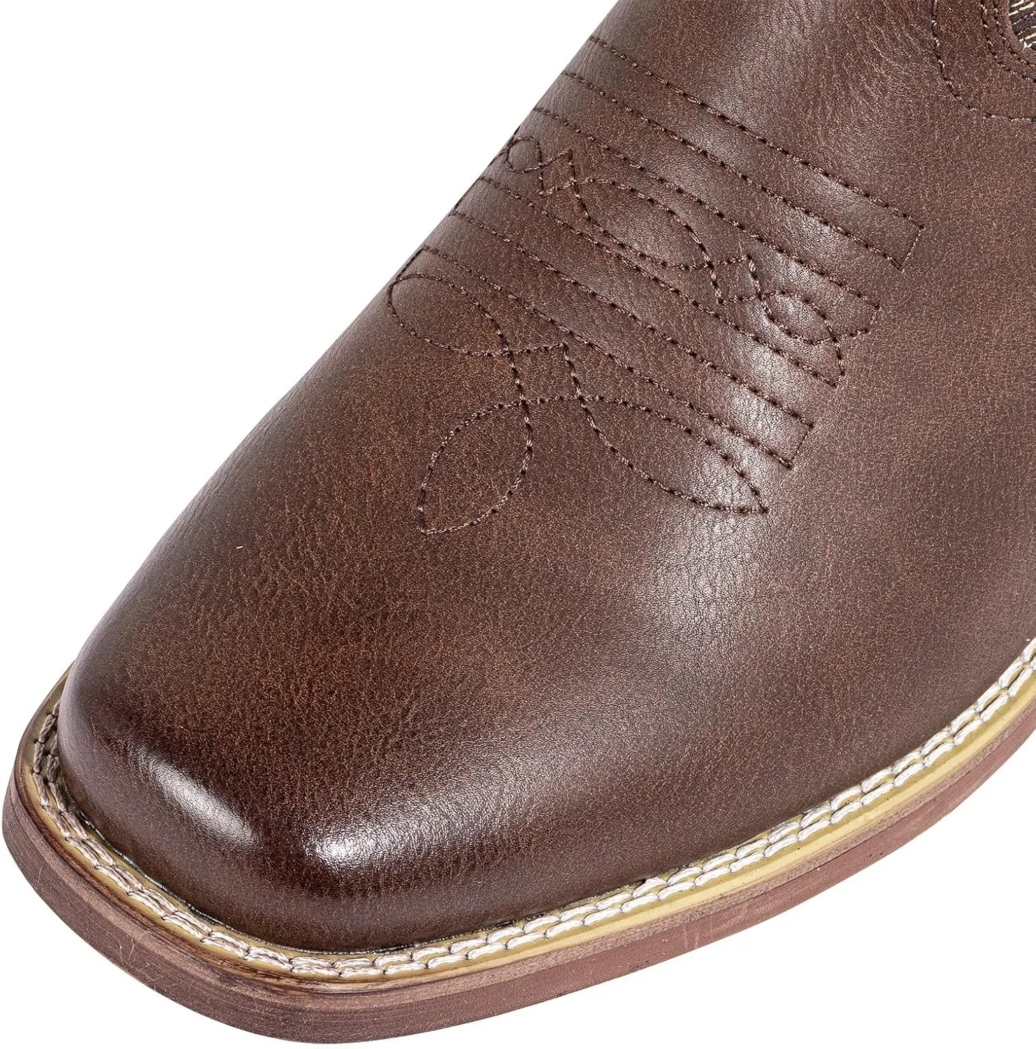 J's.o.l.e Mens Cowboy Boots Square Toe Western Retro Distressed Embroidered Slip On Wide Calf Riding Country Work Boot Brown