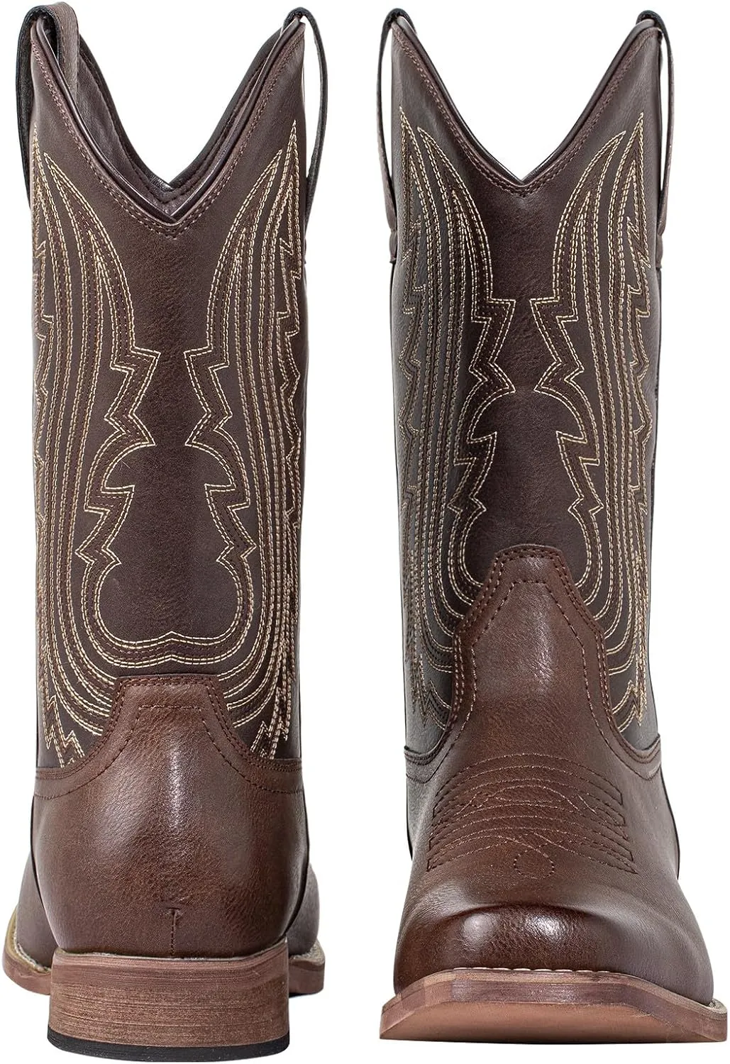 J's.o.l.e Mens Cowboy Boots Square Toe Western Retro Distressed Embroidered Slip On Wide Calf Riding Country Work Boot Brown