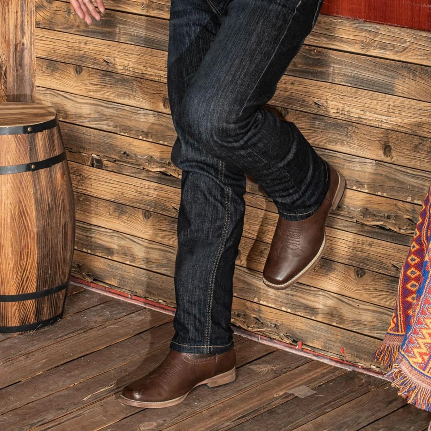 J's.o.l.e Mens Cowboy Boots Square Toe Western Retro Distressed Embroidered Slip On Wide Calf Riding Country Work Boot Brown