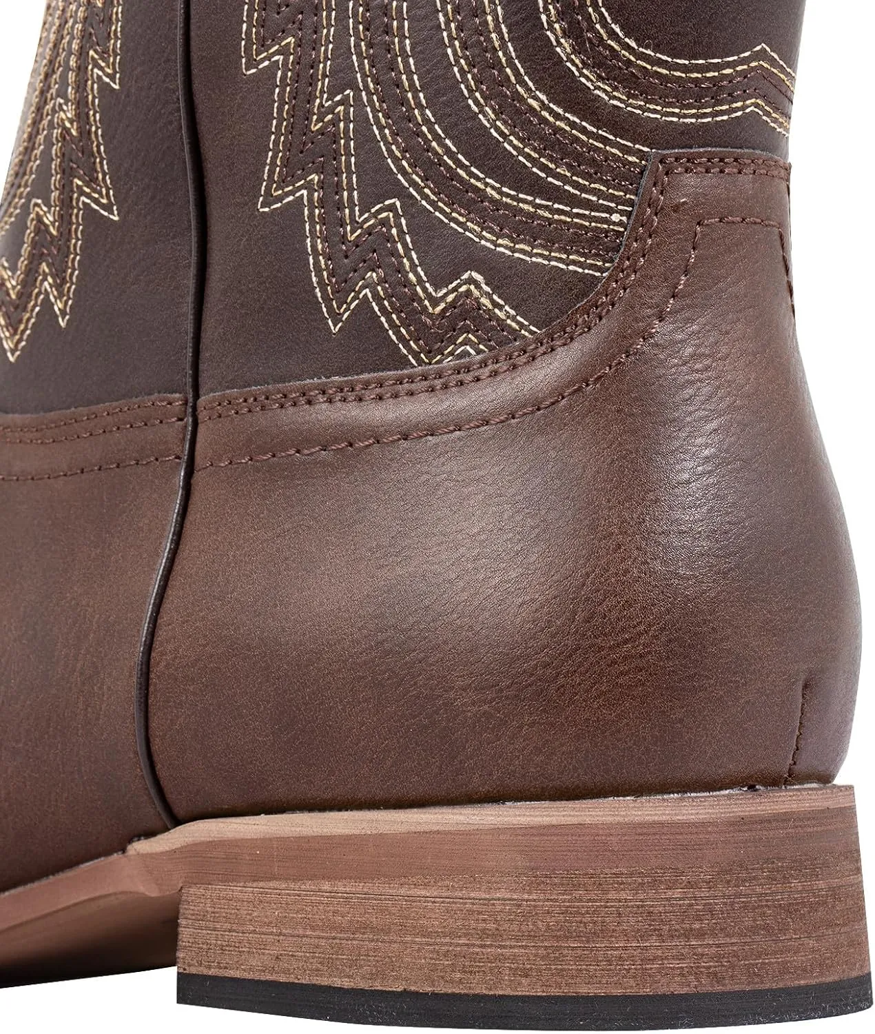 J's.o.l.e Mens Cowboy Boots Square Toe Western Retro Distressed Embroidered Slip On Wide Calf Riding Country Work Boot Brown