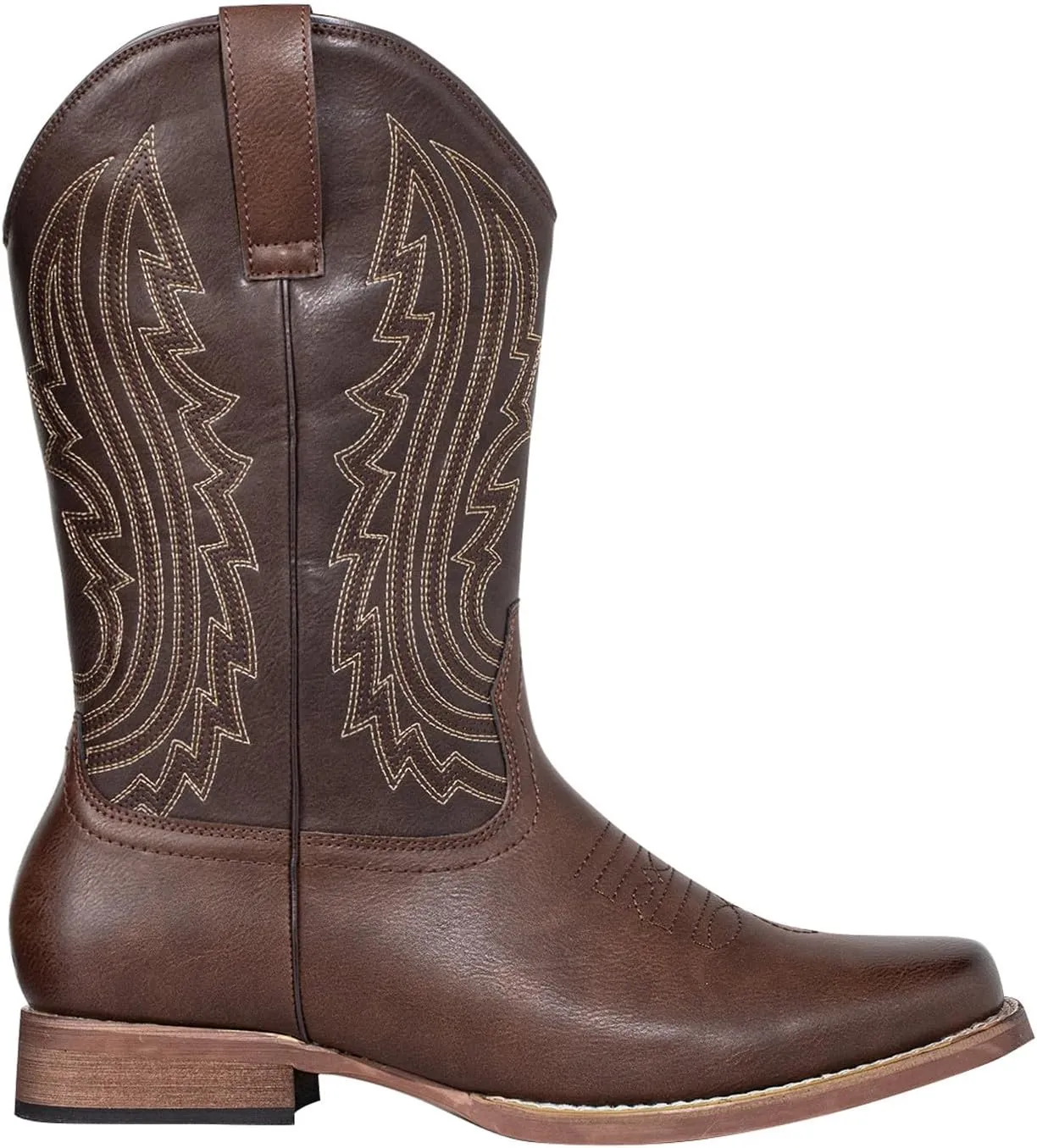 J's.o.l.e Mens Cowboy Boots Square Toe Western Retro Distressed Embroidered Slip On Wide Calf Riding Country Work Boot Brown