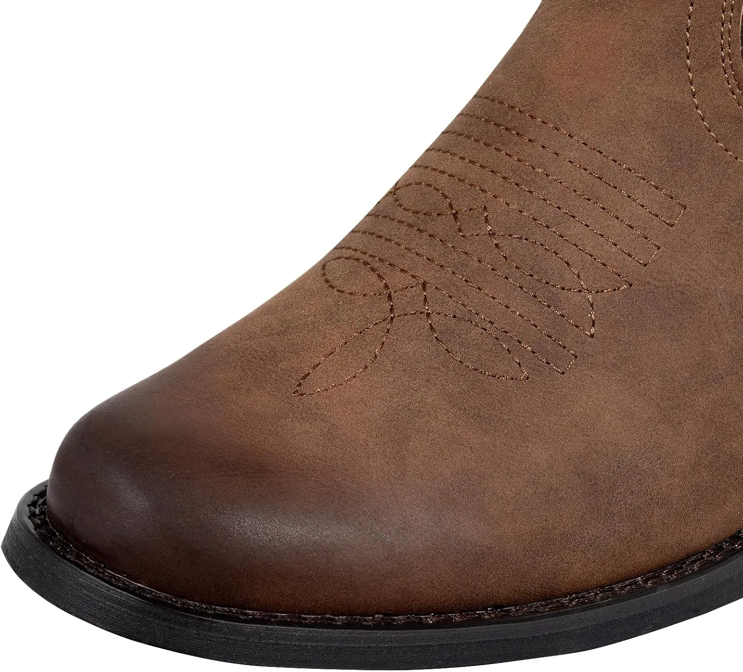 J's.o.l.e Western Cowboy Boots for Men Round Toe Wide Mid Calf Classic Retro Embroidered 2-Tone Brown Boot