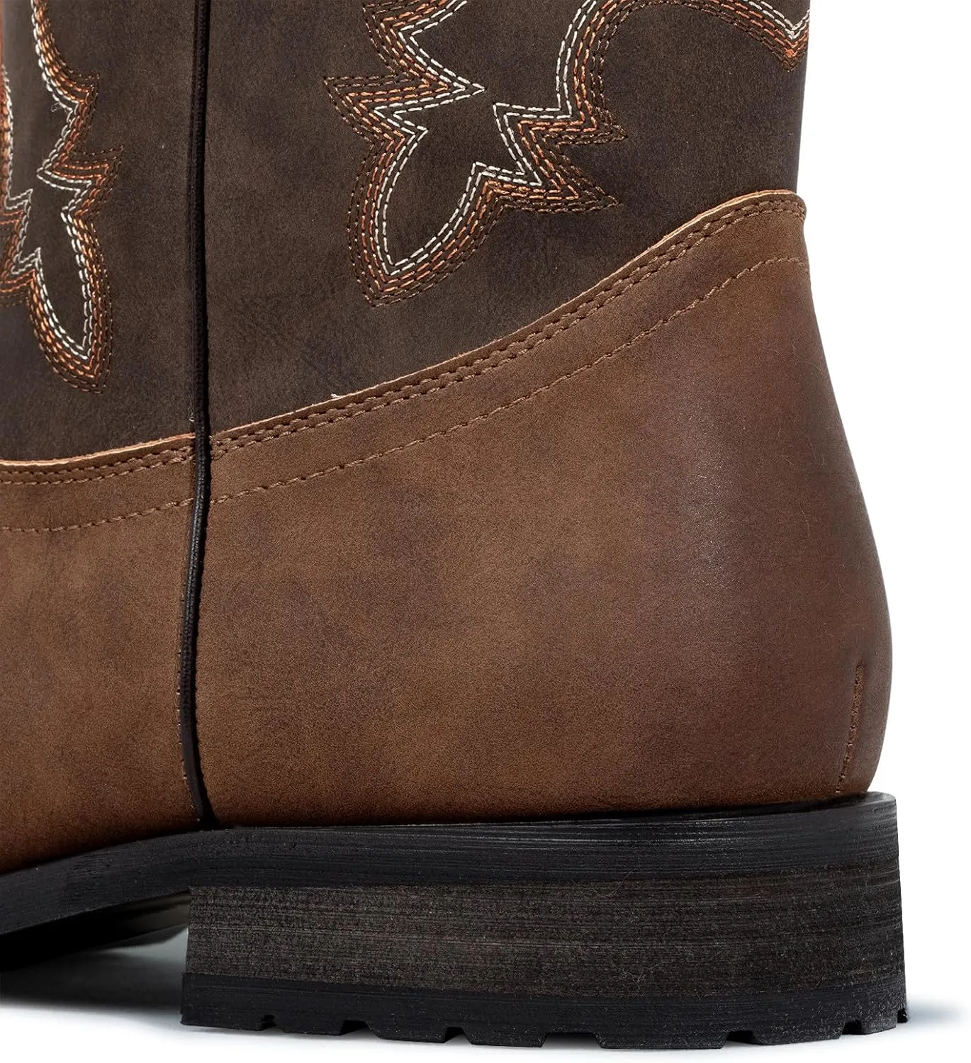 J's.o.l.e Western Cowboy Boots for Men Round Toe Wide Mid Calf Classic Retro Embroidered 2-Tone Brown Boot
