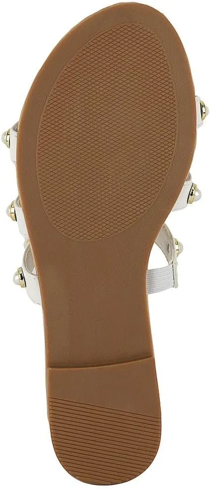 Juicy Couture Women's Slide Sandal – Flat, Dressy, Comfortable, Vegan Leather, Pearl Embellished Slides for Casual & Summer Wear