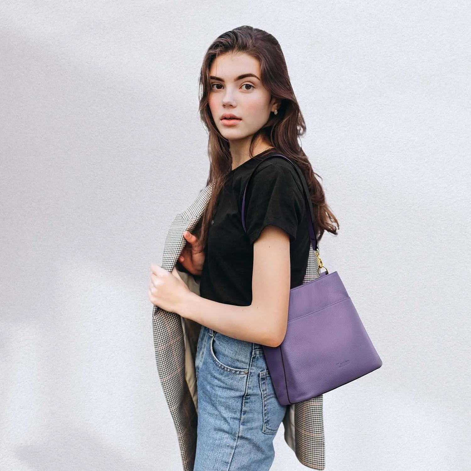 Kattee Leather Handbags for Women, Soft Shoulder Tote Crossbody Purses Bucket Bags with 2 Straps