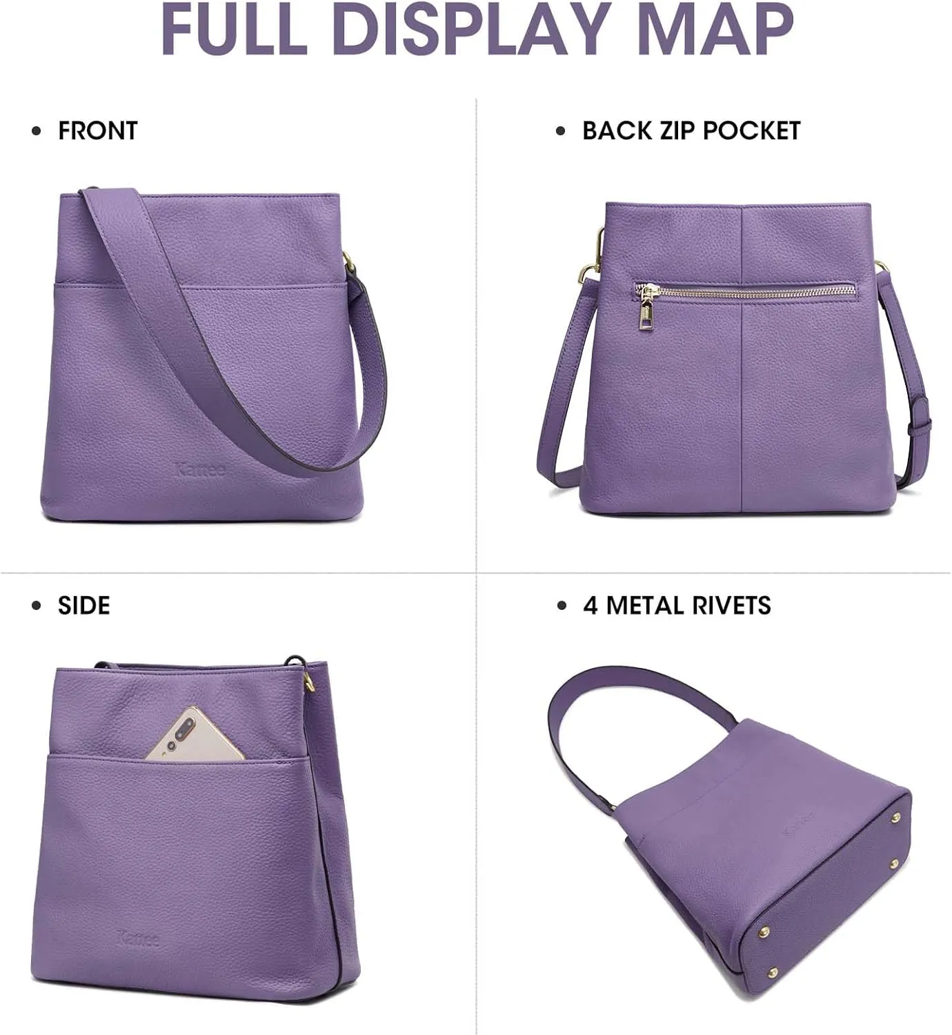 Kattee Leather Handbags for Women, Soft Shoulder Tote Crossbody Purses Bucket Bags with 2 Straps