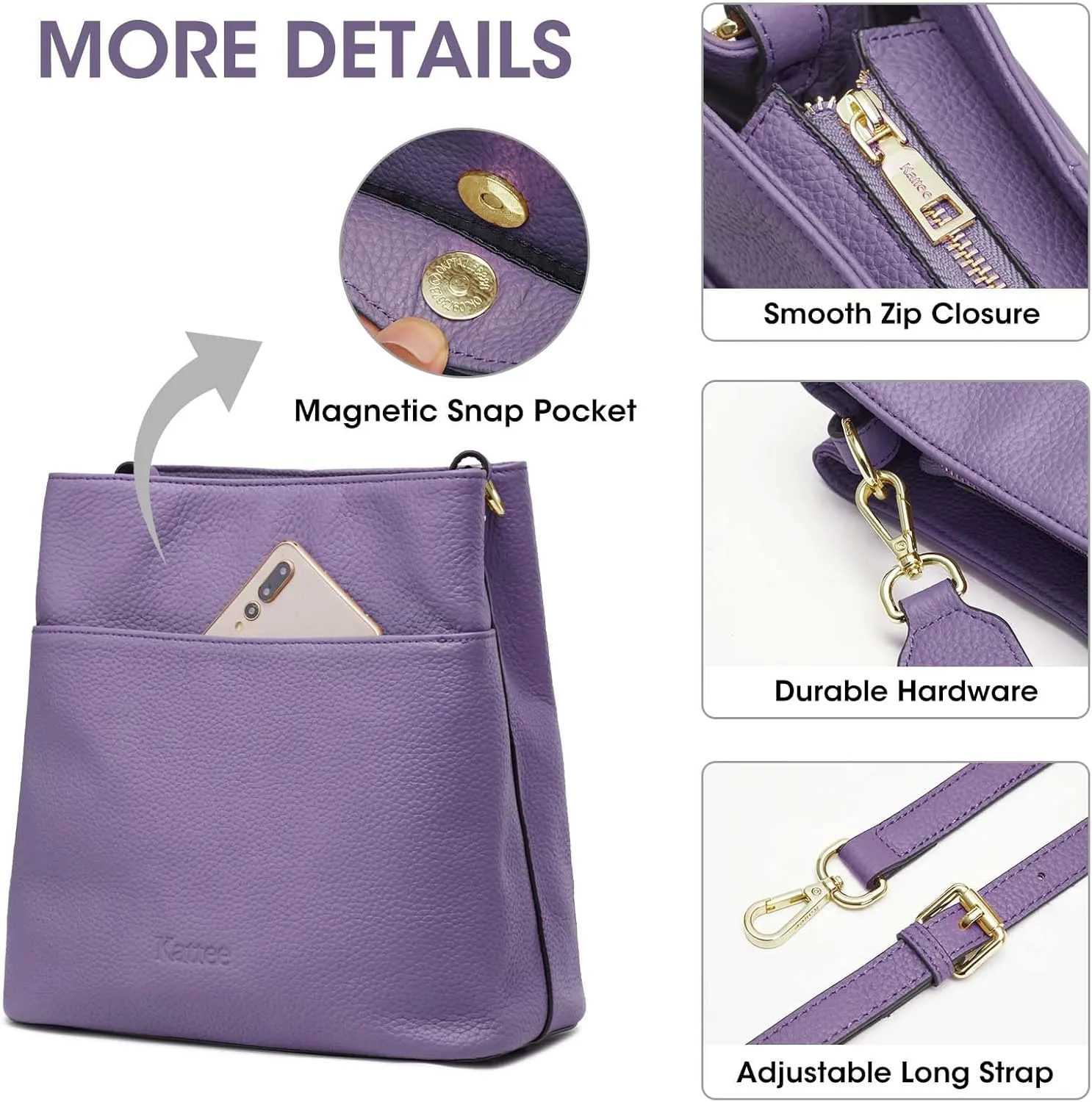 Kattee Leather Handbags for Women, Soft Shoulder Tote Crossbody Purses Bucket Bags with 2 Straps
