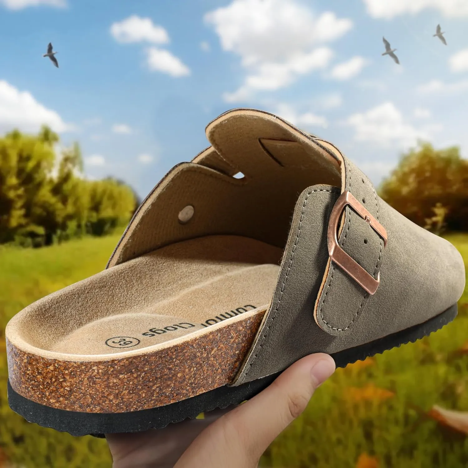 KEMISANT Men Clogs-Comfortable Suede Mules Slippers Sandals Nurse Potato Shoes Unisex-Cushioned Cork-Footbed