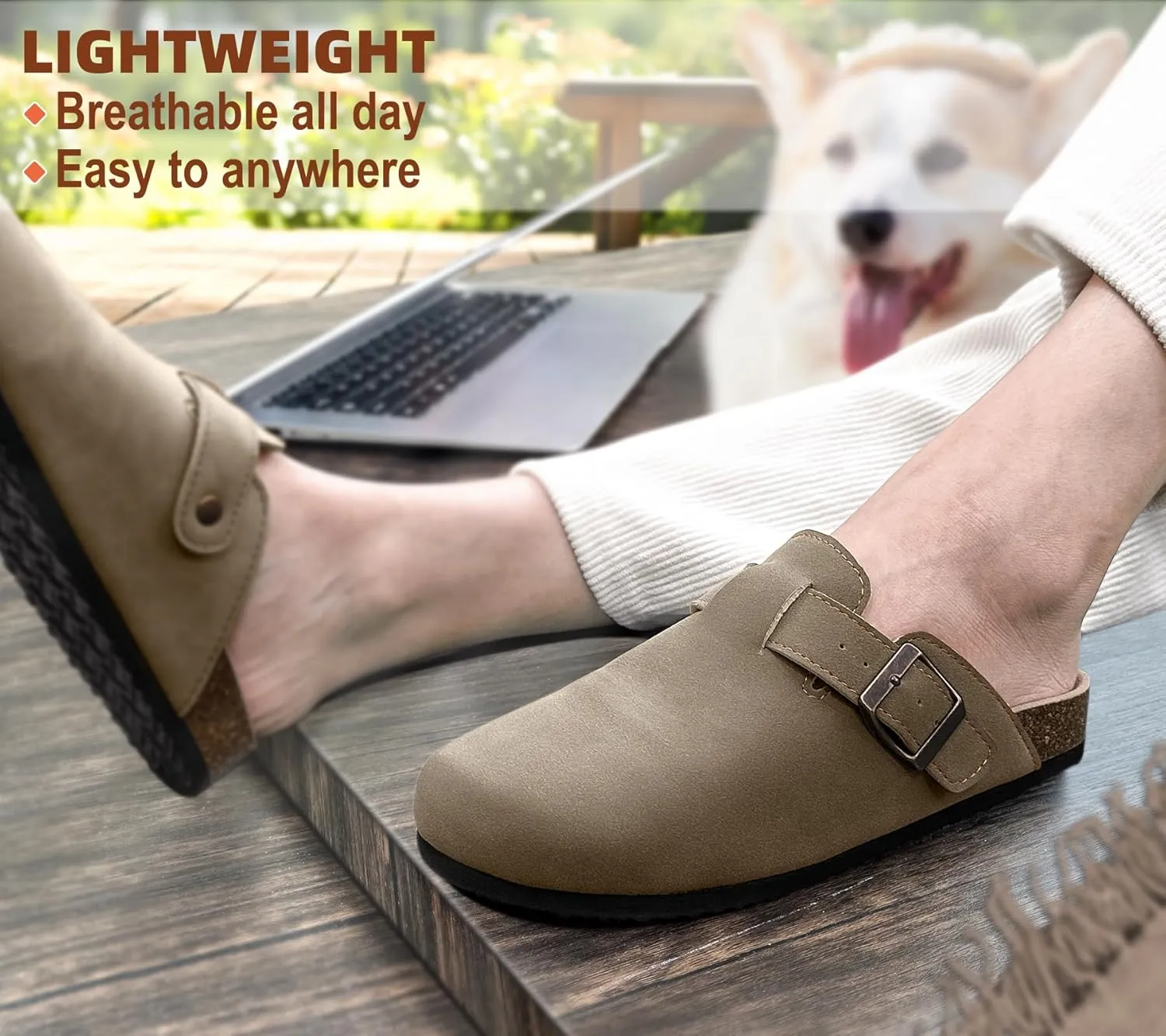 KEMISANT Men Clogs-Comfortable Suede Mules Slippers Sandals Nurse Potato Shoes Unisex-Cushioned Cork-Footbed