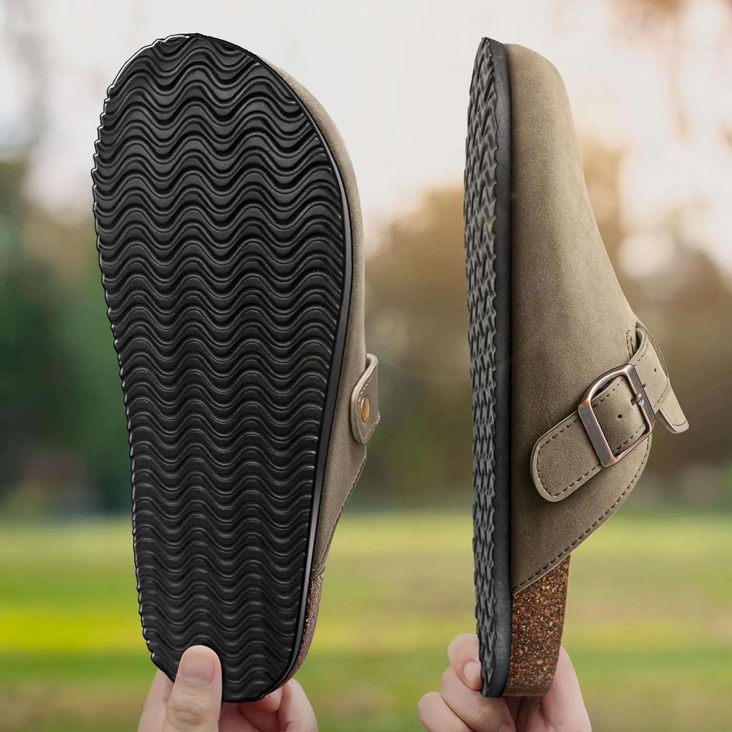 KEMISANT Men Clogs-Comfortable Suede Mules Slippers Sandals Nurse Potato Shoes Unisex-Cushioned Cork-Footbed