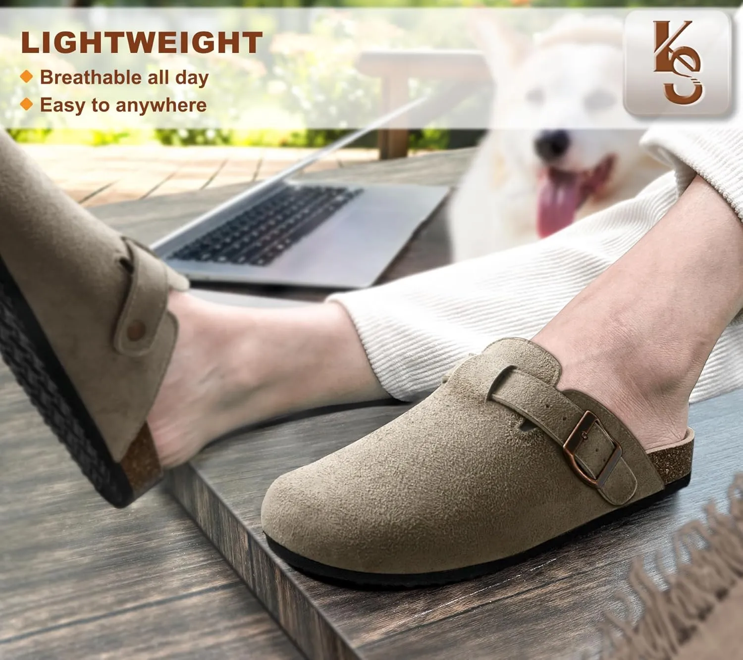 KEMISANT Women Clogs Comfortable Mules Clogs Sandals Slippers Men Women-Suede Upper Cushioned Cork-Footbed