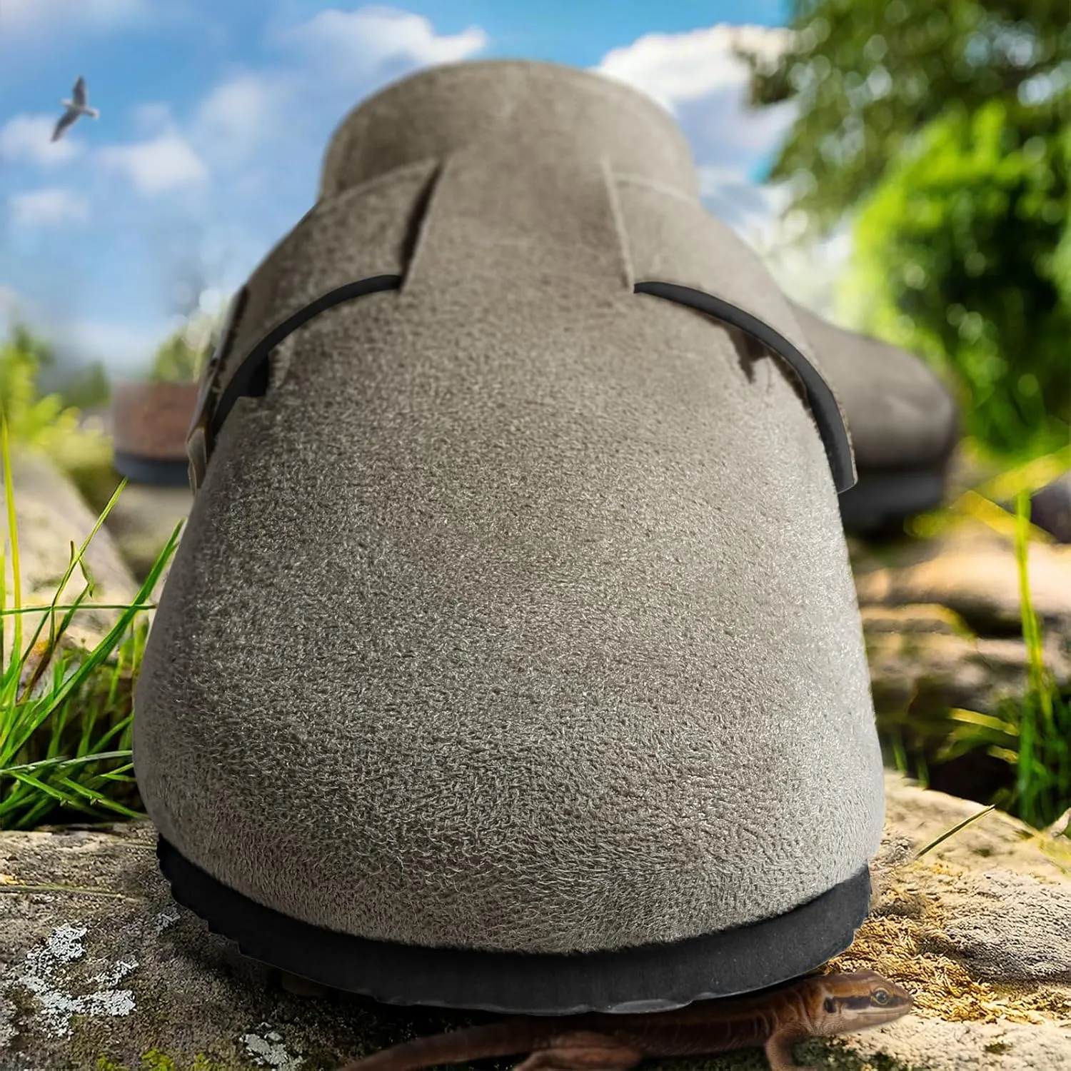 KEMISANT Women Clogs Comfortable Mules Clogs Sandals Slippers Men Women-Suede Upper Cushioned Cork-Footbed