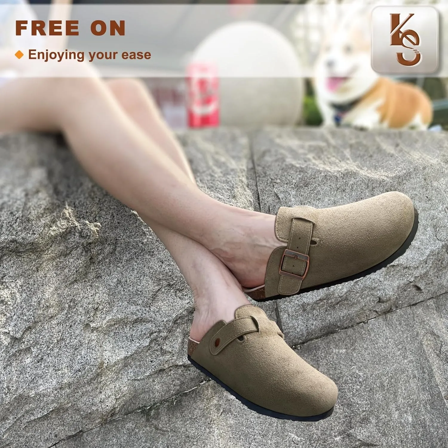 KEMISANT Women Clogs Comfortable Mules Clogs Sandals Slippers Men Women-Suede Upper Cushioned Cork-Footbed