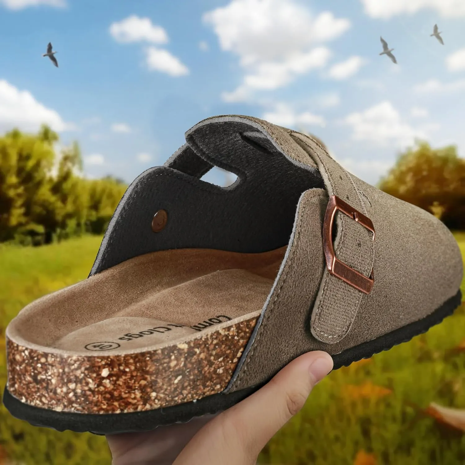 KEMISANT Women Clogs Comfortable Mules Clogs Sandals Slippers Men Women-Suede Upper Cushioned Cork-Footbed