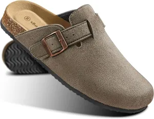 KEMISANT Women Clogs Comfortable Mules Clogs Sandals Slippers Men Women-Suede Upper Cushioned Cork-Footbed