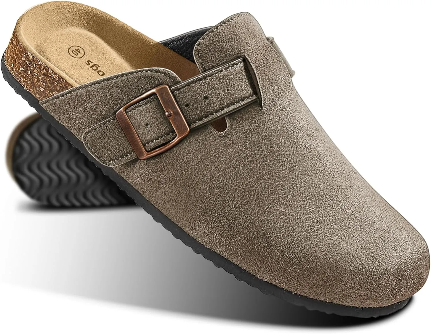 KEMISANT Women Clogs Comfortable Mules Clogs Sandals Slippers Men Women-Suede Upper Cushioned Cork-Footbed
