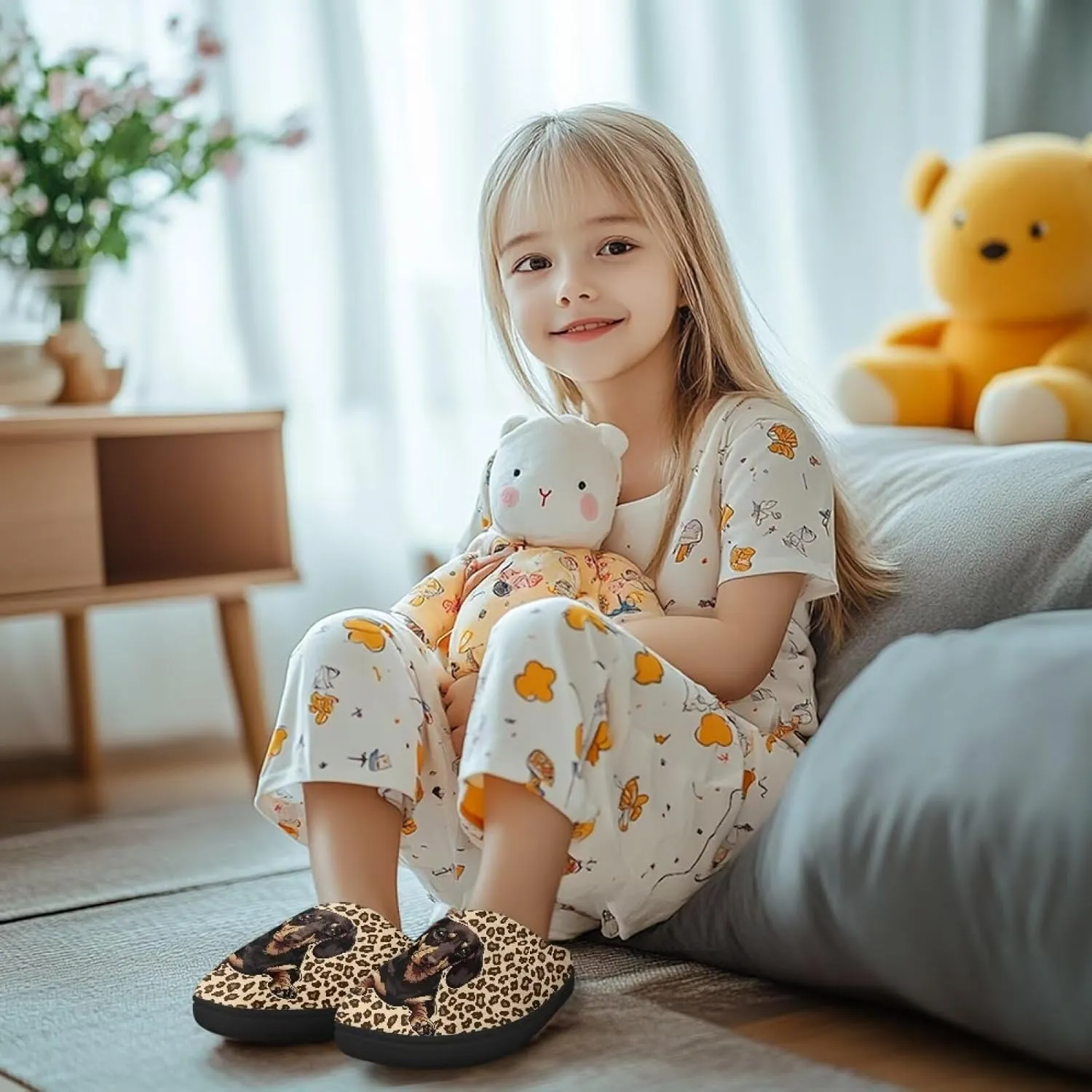 Kids Fuzzy Warm House Slippers for Girls Non Slip Rubber Sole Home Slippers for Toddlers Size 9-15