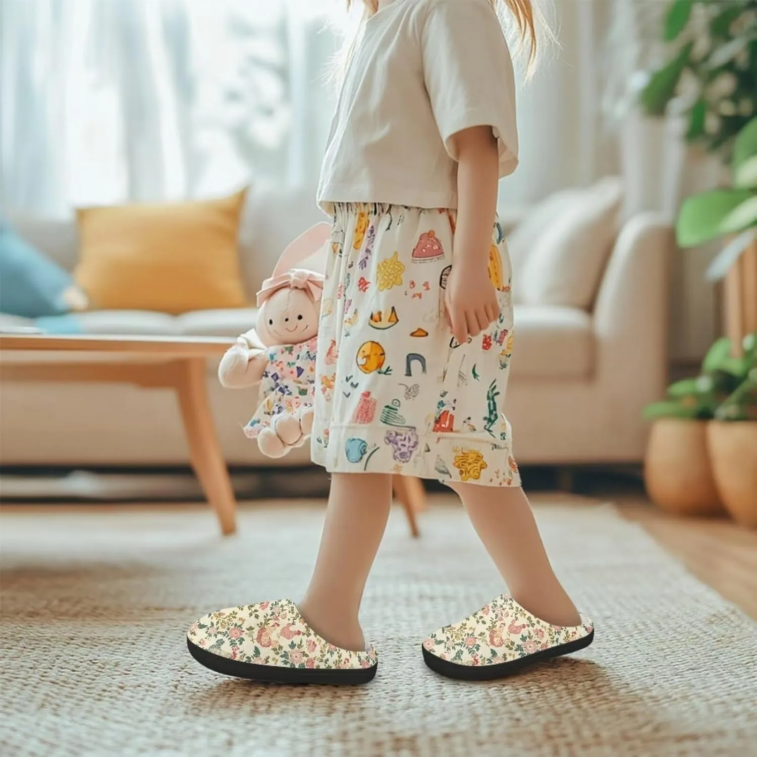 Kids Fuzzy Warm House Slippers for Girls Non Slip Rubber Sole Home Slippers for Toddlers Size 9-15