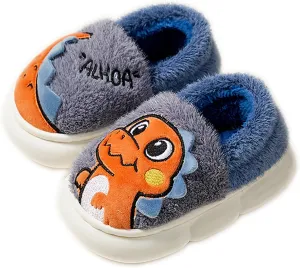 Kids Warm Slippers for House : Fur Lined Cartoon Animal Winter Indoor Slippers for Toddler Boys Girls Cute Fluffy Slip On Non-slip Shoes