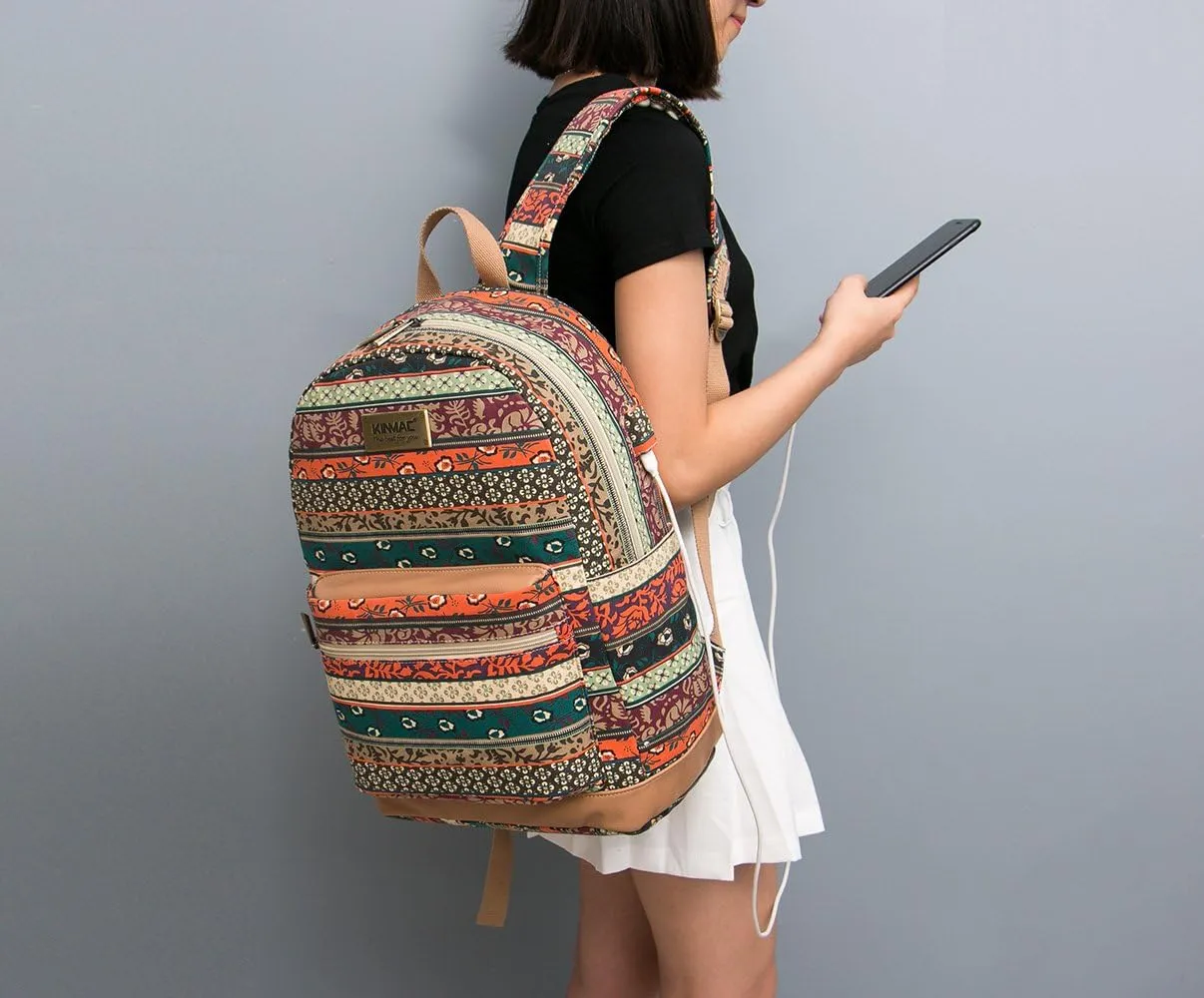 Kinmac New Bohemian Laptop Backpack with Massage Cushioned Straps Travel Outdoor Backpack for Laptop Up to 15.6 Inch