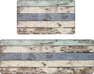 Kitchen Mats for Floor 2 Piece, Non-Slip Cushioned Rugs, Waterproof & Anti-Fatigue, Perfect for Kitchen, Sink, Laundry Room(Rustic Woodgrain Design)