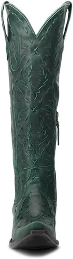 Knee High Cowboy Boots for Women Pointed Toe Side Zipper Cowgirl Boots Women's Back Lace up Chunky Heel Western shoes