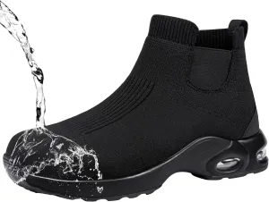 LARNMERN Steel Toe Shoes for Men Women Water Resistant Work Boots Non Slip Safety Sneakers Slip On Industrial Air Cushion Chelsea Boots