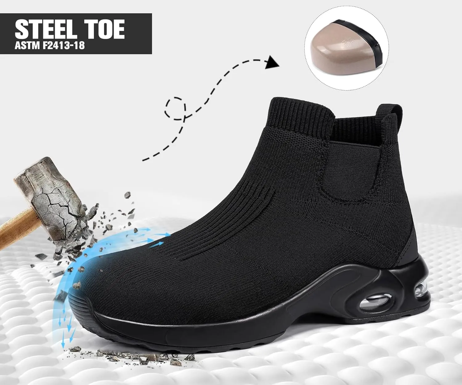 LARNMERN Steel Toe Shoes for Men Women Water Resistant Work Boots Non Slip Safety Sneakers Slip On Industrial Air Cushion Chelsea Boots
