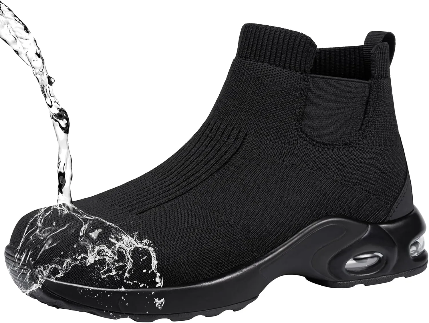 LARNMERN Steel Toe Shoes for Men Women Water Resistant Work Boots Non Slip Safety Sneakers Slip On Industrial Air Cushion Chelsea Boots